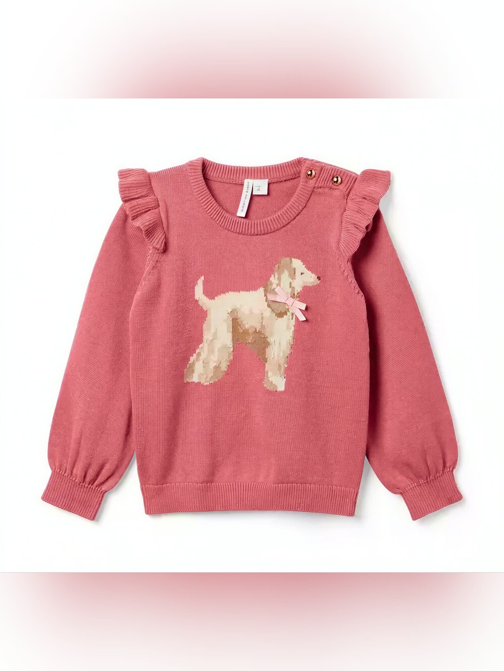 Janie & Jack Mauvewood Dog ruffle shoulder sweater